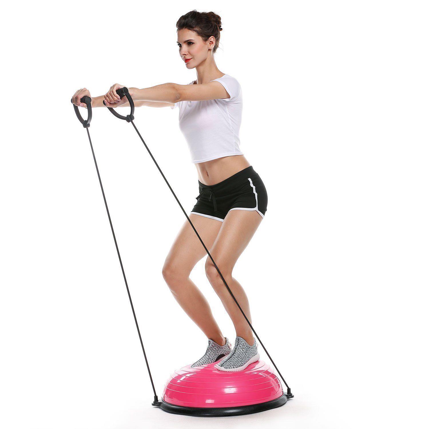 23/" Inch Balance Ball Yoga Exercise Fitness Trainer Gym W// Resistance Bands Pump