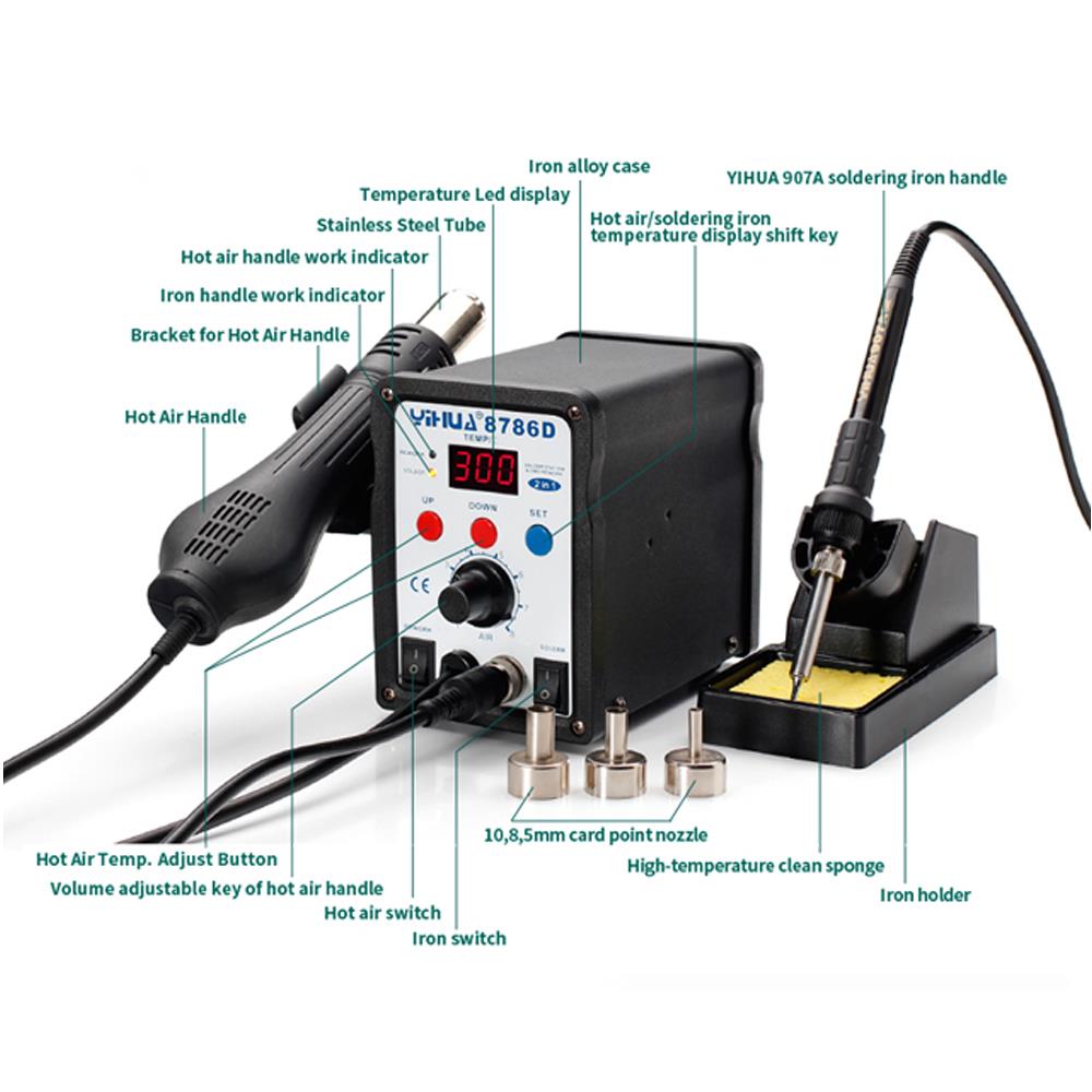 2in1 Digital Hot Air Rework Station Soldering Iron Station 4 Hot Air Nozzles 8