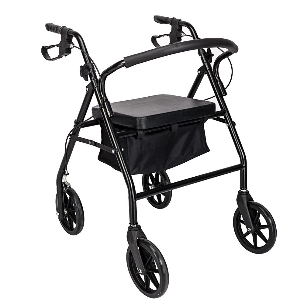Aluminum Rollator Rolling Walker with Medical Curved Back Soft Seat