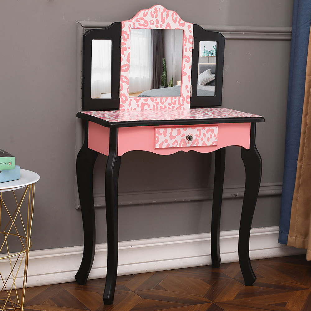 Girls Dressing Table with Mirror Stool Drawer Little Vanity Table Set Children