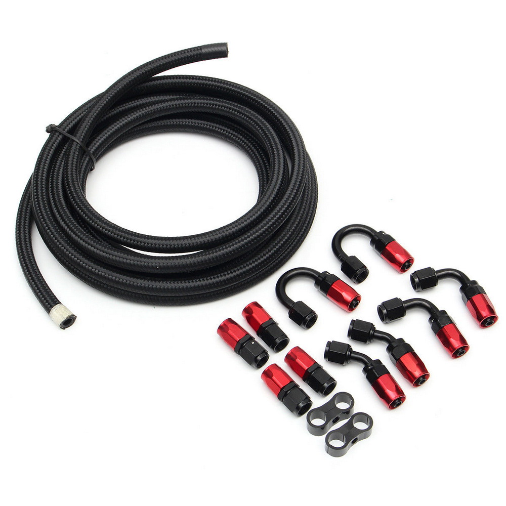 6AN 16FT New Nylon Braided Fuel Oil Line Hose + 10Pc AN6 Fitting Black
