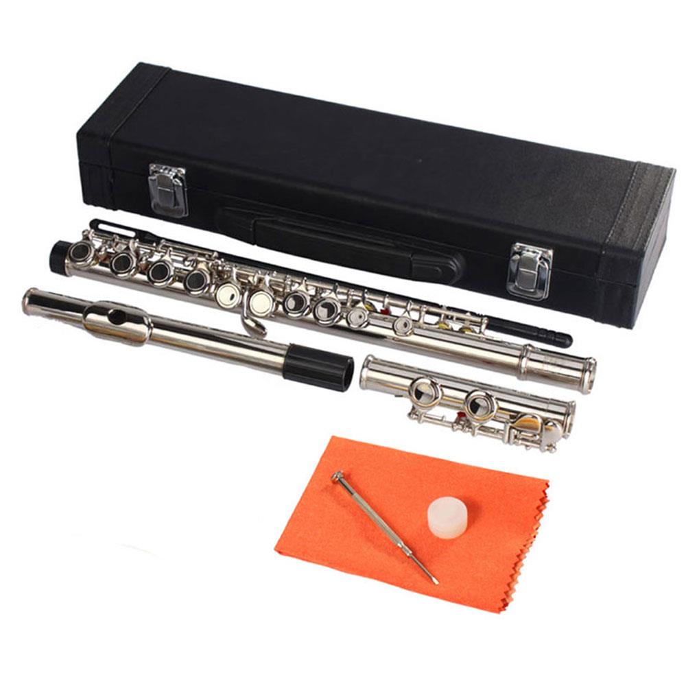 New Nickel Plated Silver School Band Flute C Tone 16 Keys Closed Hole