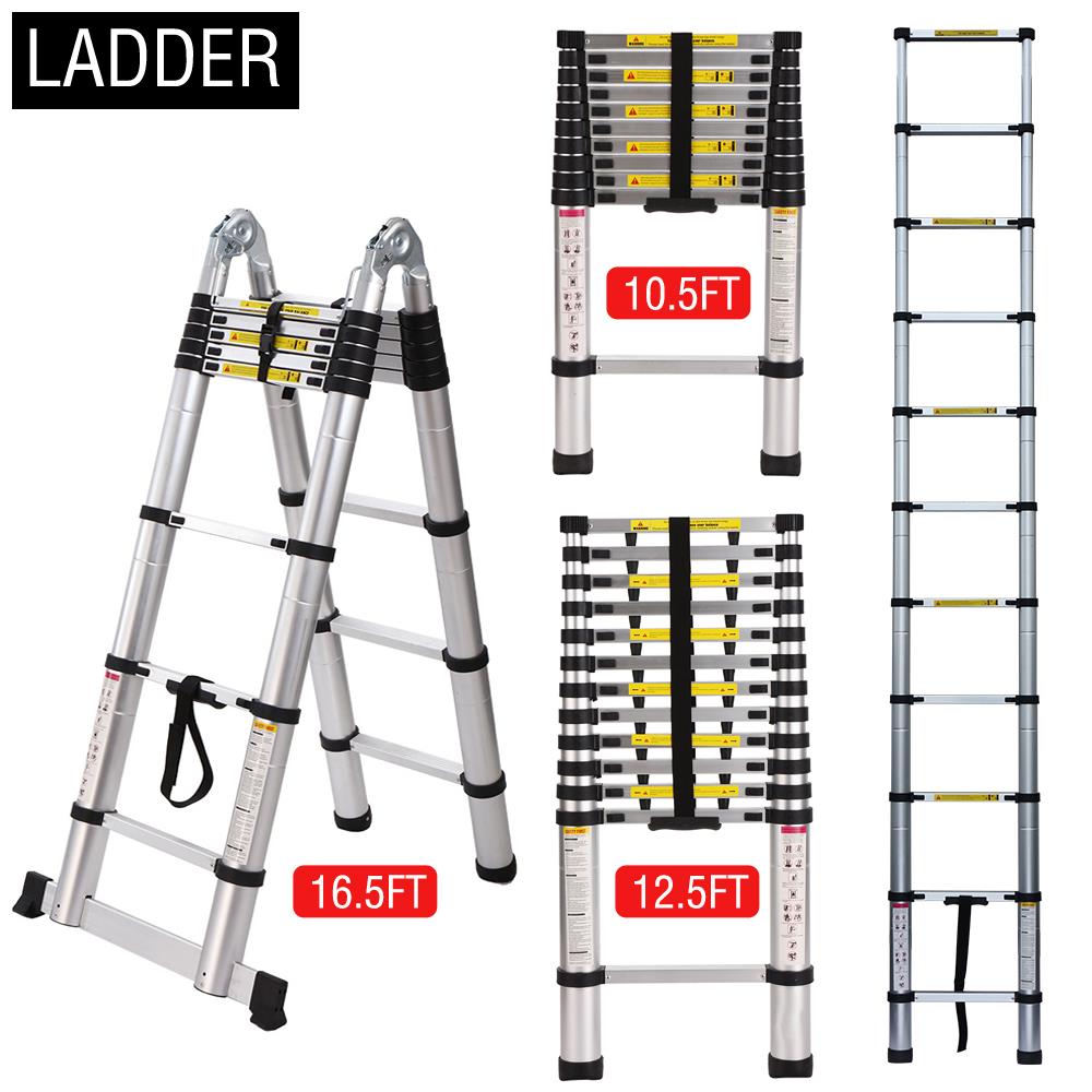 Aluminum Telescoping Ladder 10.5FT Multi Purpose Extension Steps 11-Step Adjustable Height Max Load 330LBS 5 Years Warranty
