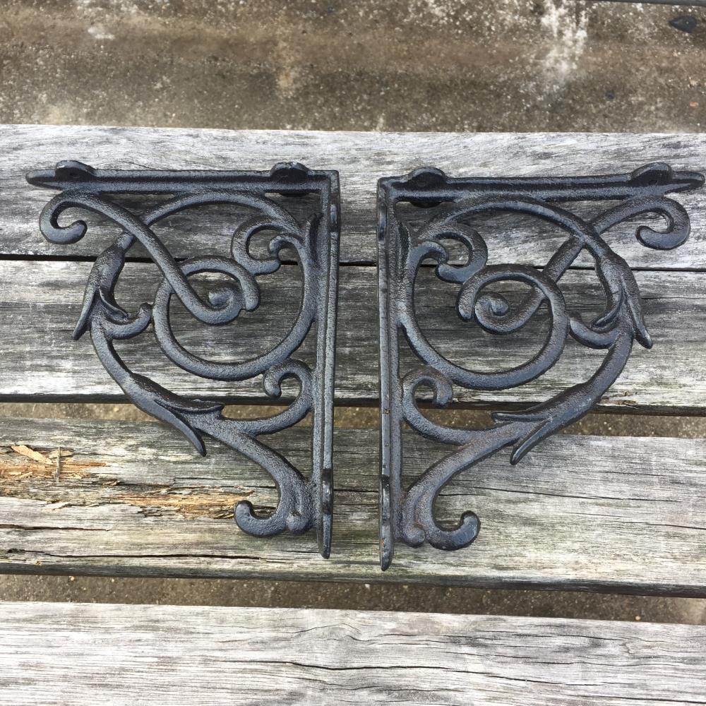 A Pair Antique Style Cast Iron Brackets Garden Braces Rustic Shelf
