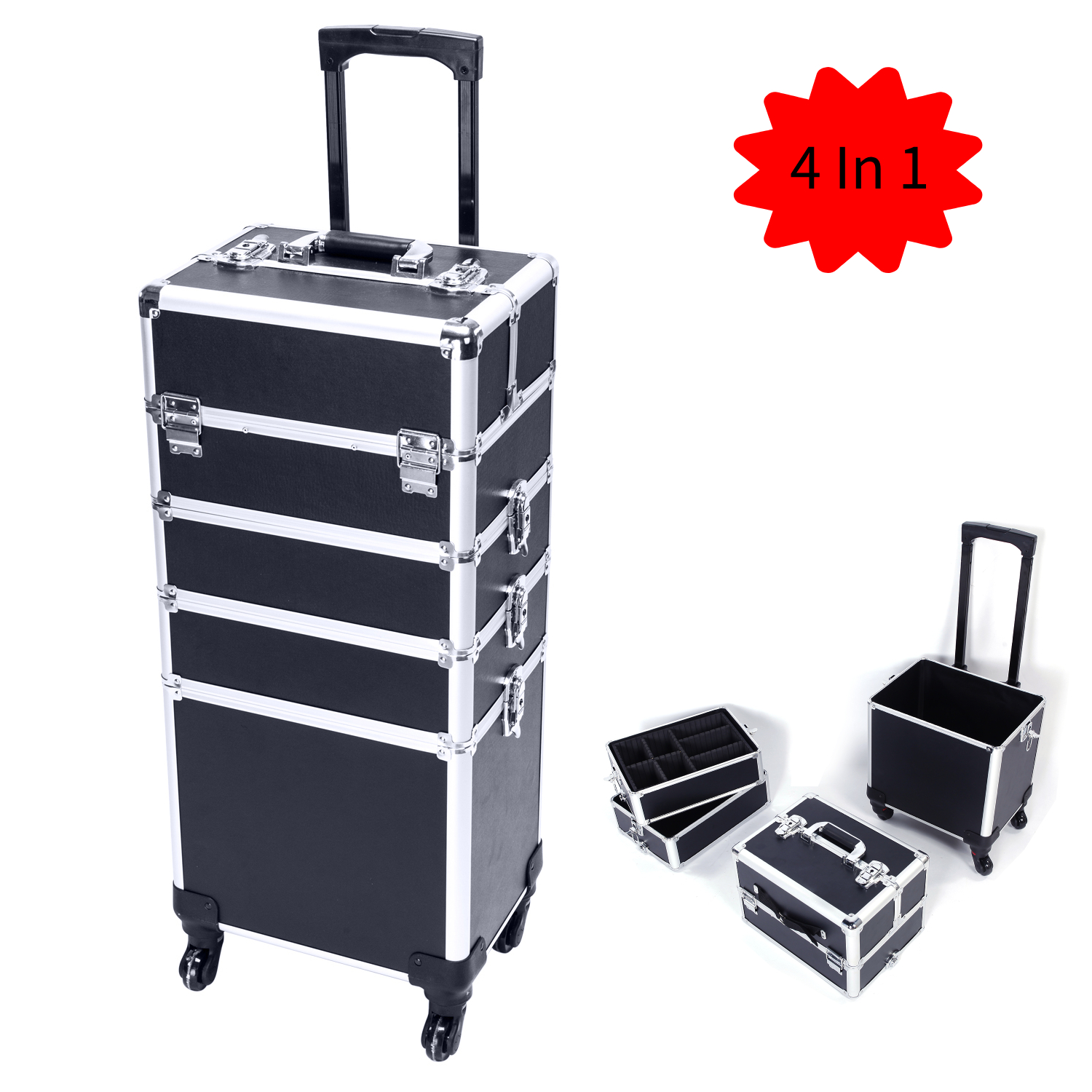 Pro PVC/Aluminum Makeup Rolling Case Bag Lockable Cosmetic Wheeled