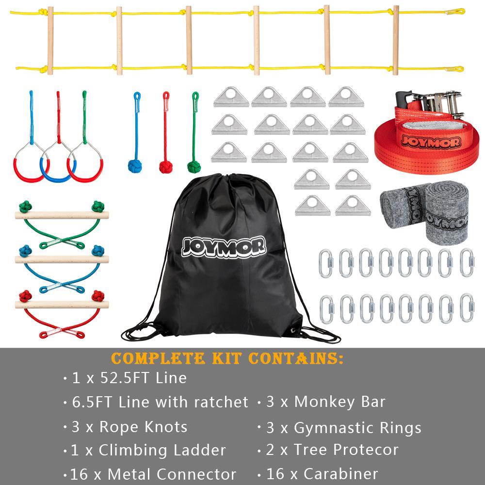 Joymor Ninja Hanging Obstacle Course Slackline Monkey Bars Kit 59 Ft Heavy Dut