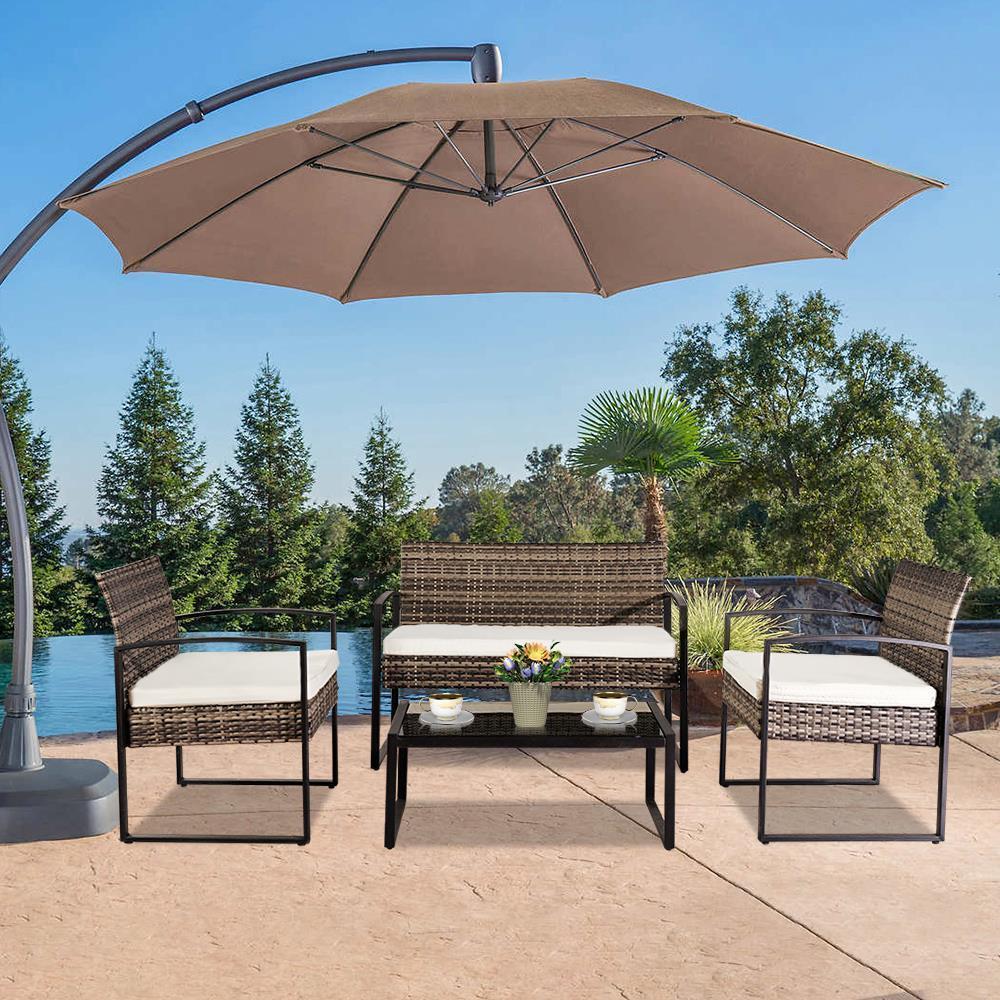 4PCS Rattan Wicker Patio Sofa Cushion Seat Set Furniture Home Indoor