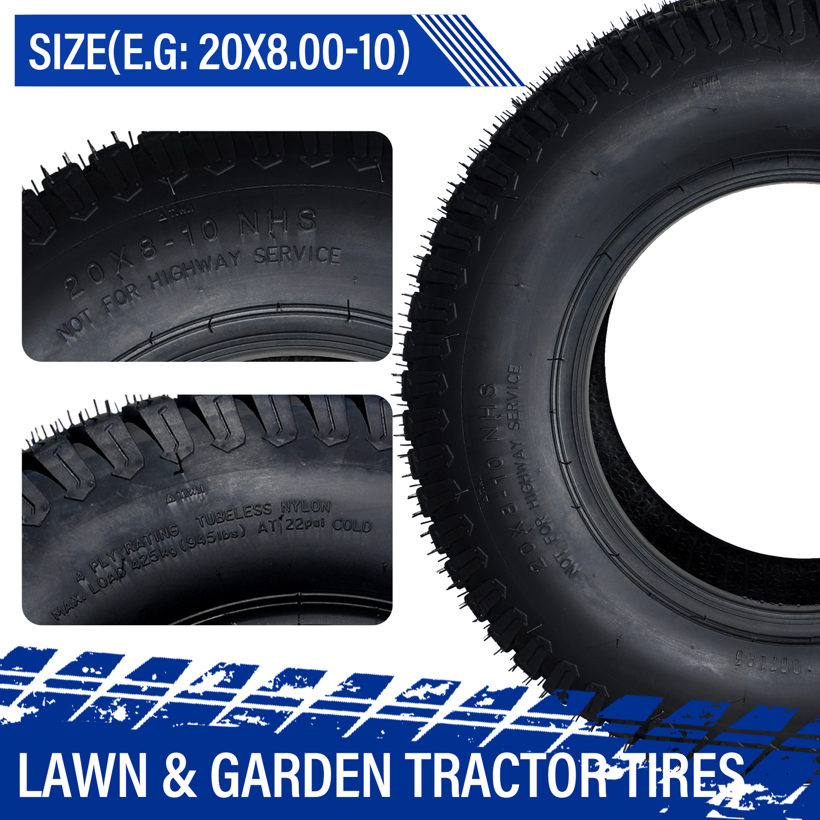 Ｒumi　訳あり20キロ　A-10 Set of 2 20x8-10 Lawn Mower Tractor Turf Tires 4 Ply 20x8x10