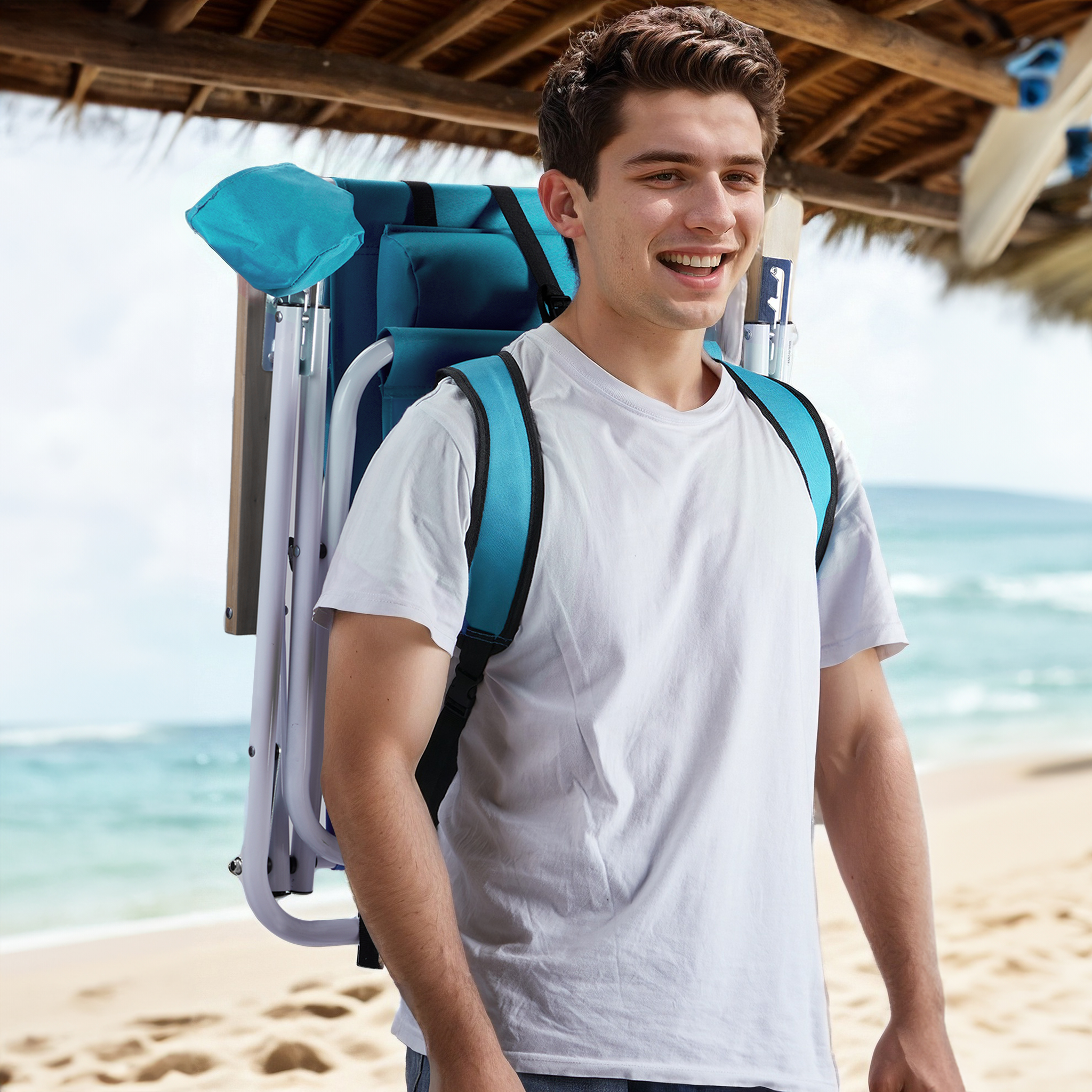 thumbnail image 2 of ALPHA CAMP 2-Pack Folding Beach Chairs - Portable Outdoor Lounge Chairs With Cooler Bag & Cushion 2 of 5
