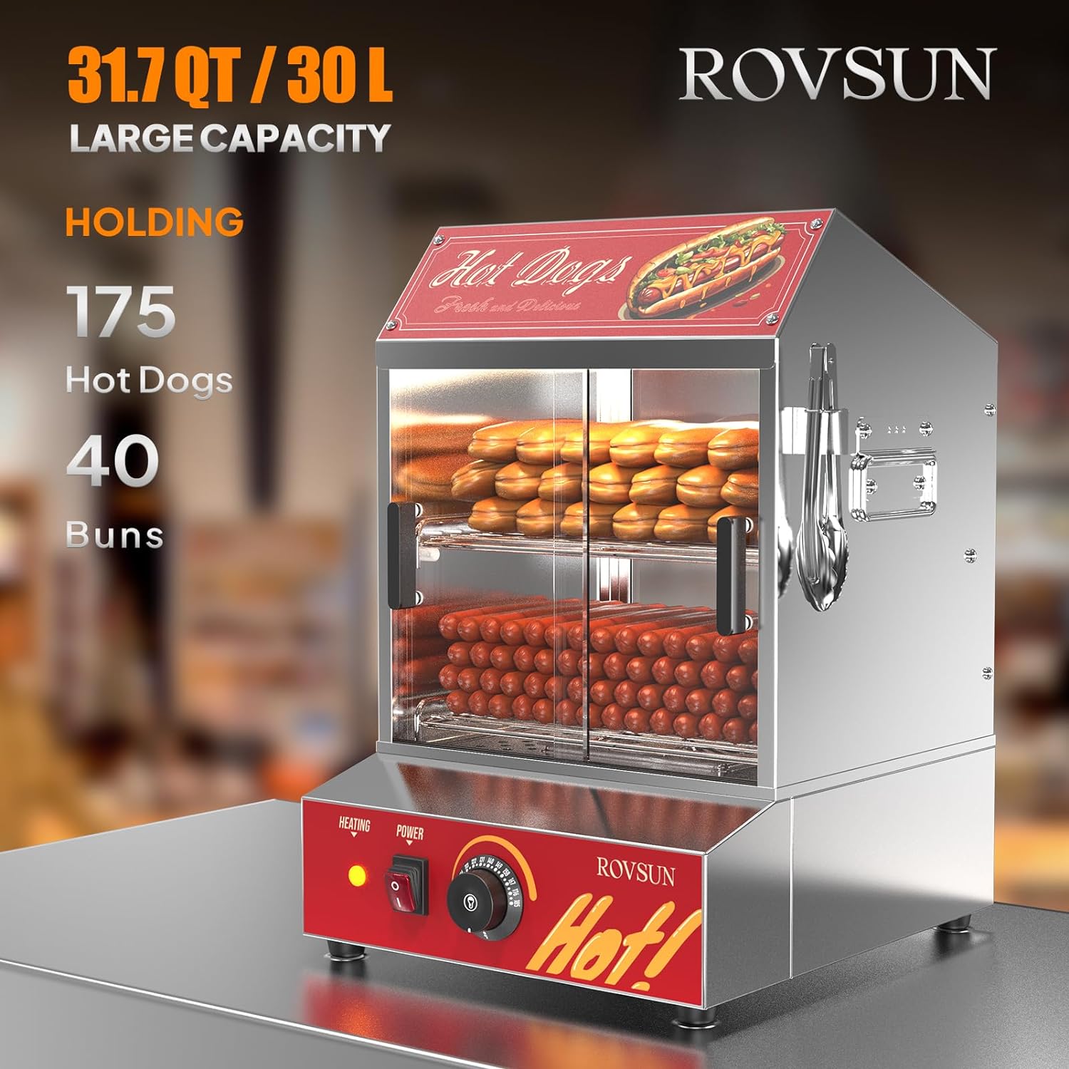Hot Dog Buns ROVSUN Hot Dog Steamer 270 Hot Dogs 58 Buns