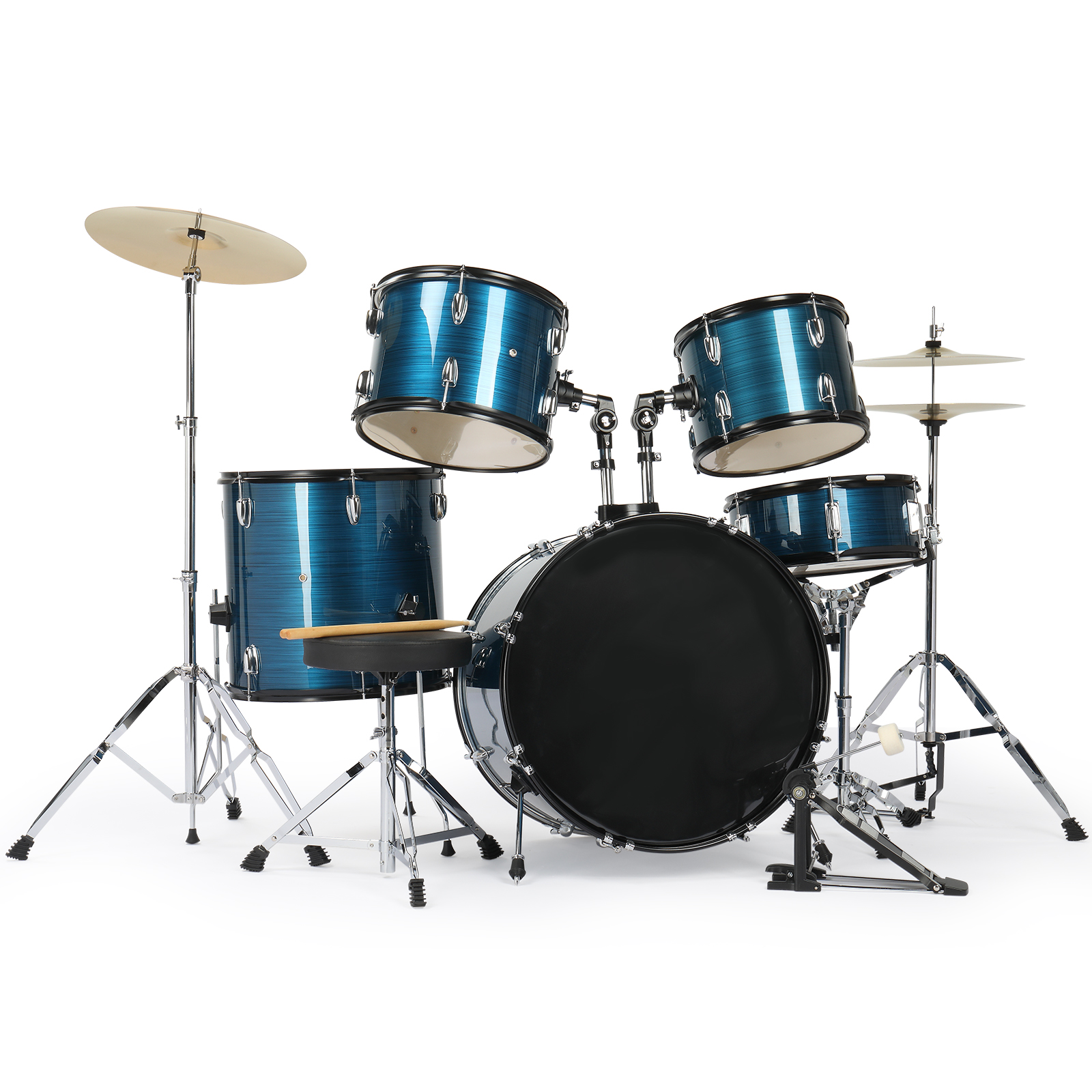5-Piece Complete Full Size Pro Adult Drum Set Kit with Genuine 