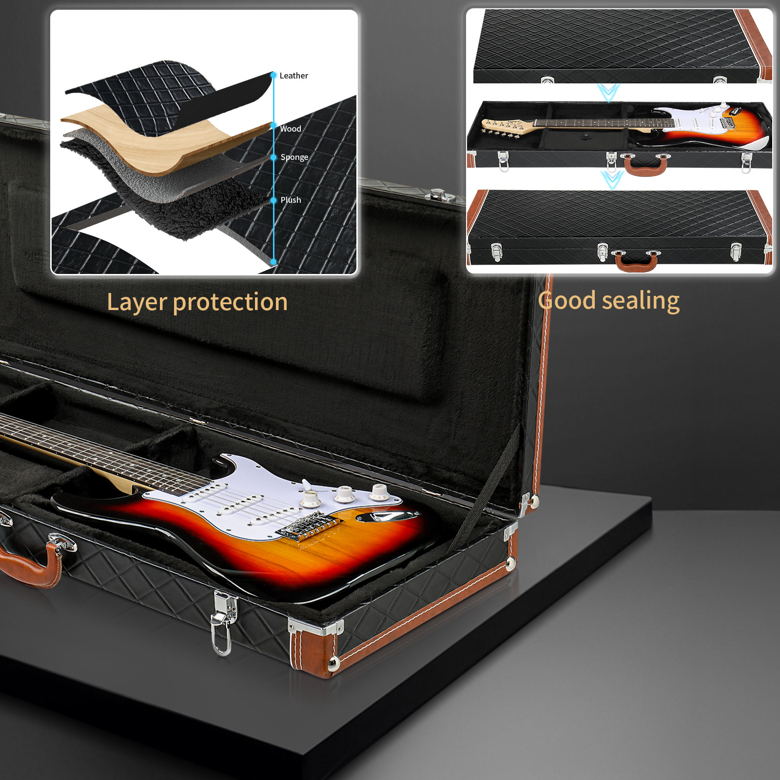 Ktaxon Portable Electric Guitar Case Hard Shell Square Wood