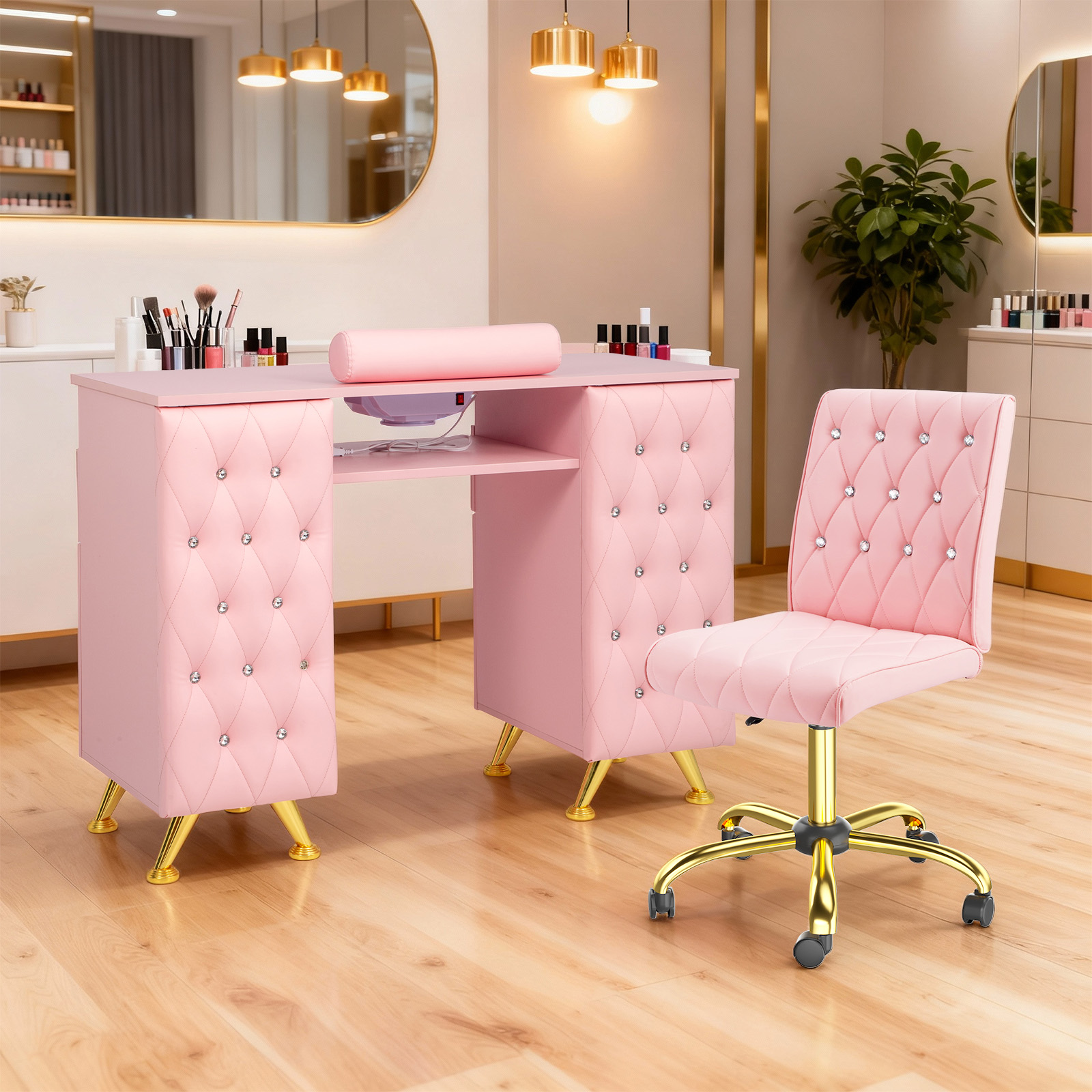 Manicure Table and Chair Set with Dust Collector, Nail Station for