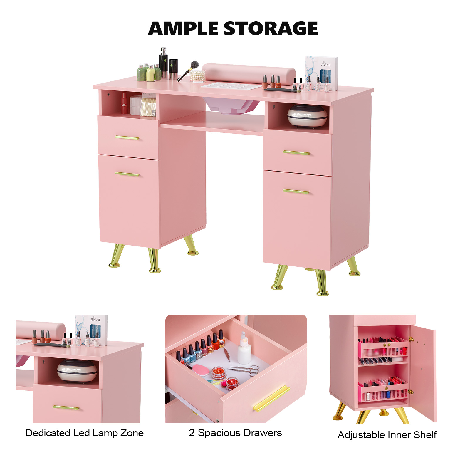 Manicure Table and Chair Set with Dust Collector, Nail Station for
