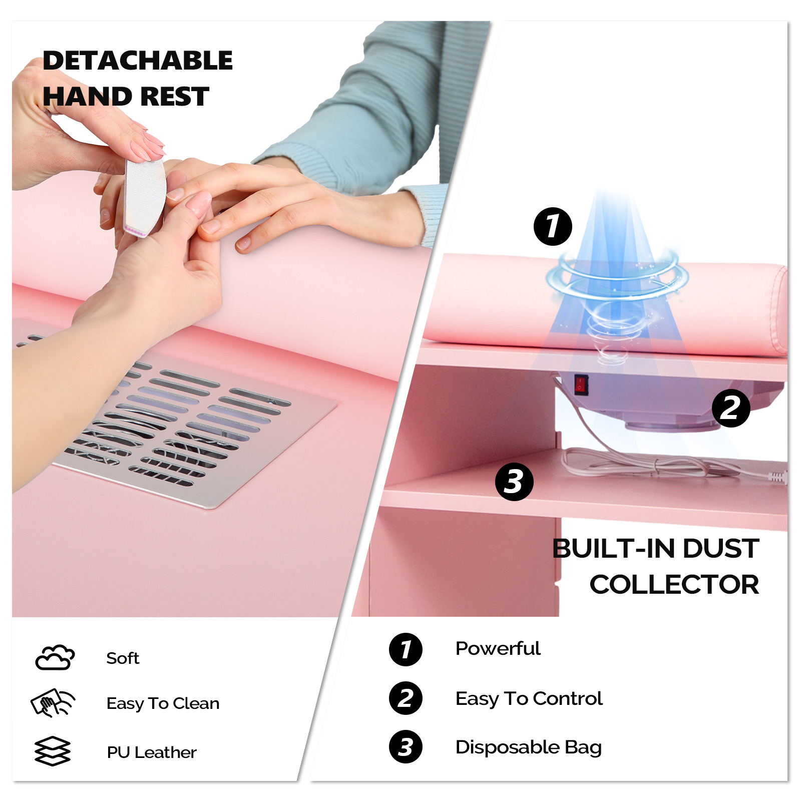 Manicure Table and Chair Set with Dust Collector, Nail Station for