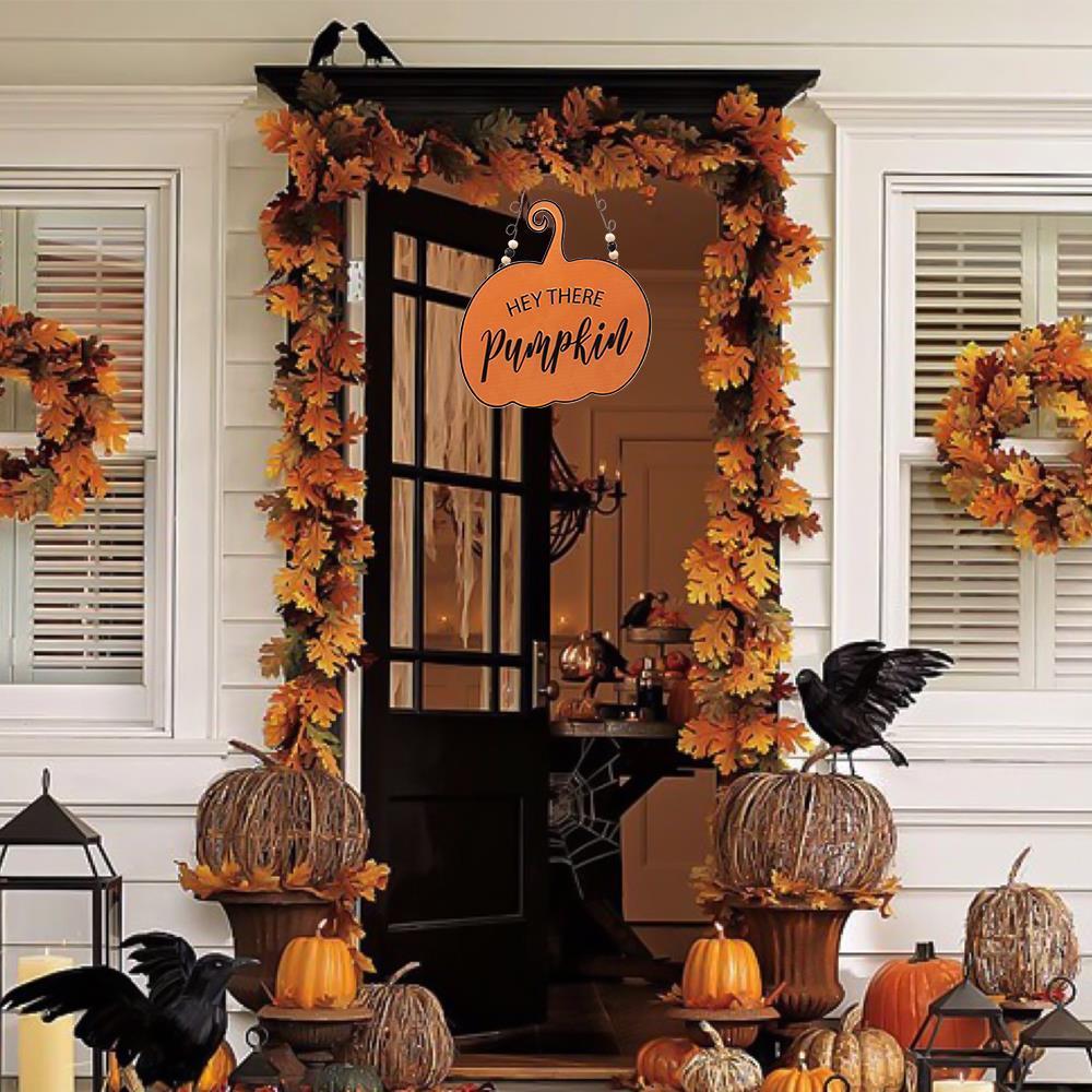 New /"HEY THERE Pumpkin/" Metal Sign Fall Decor Autumn Door Wall Hanging Wreath