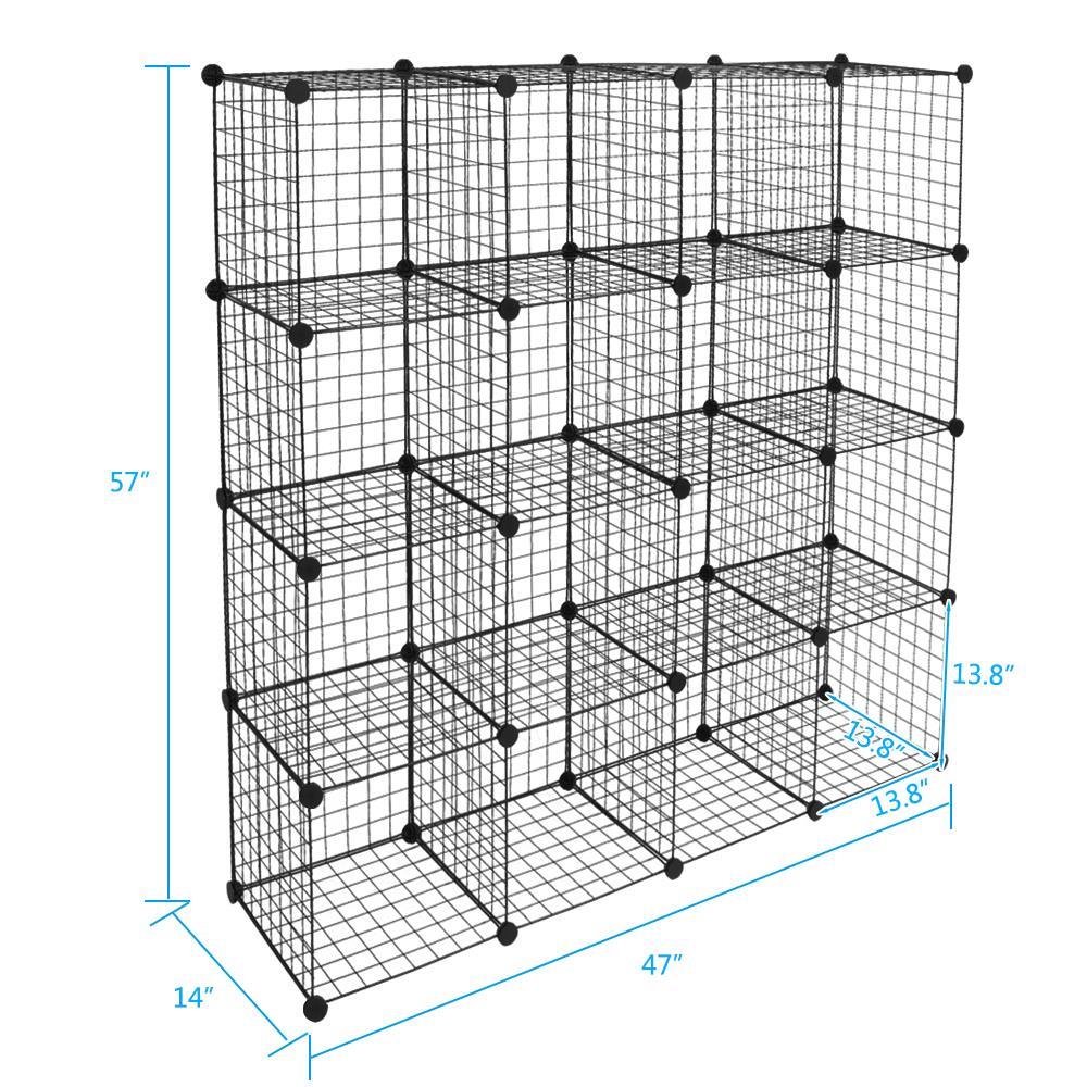 Home Wire Storage Cube Metal Grid Bookshelf Modular 16Cube Shelf Unit