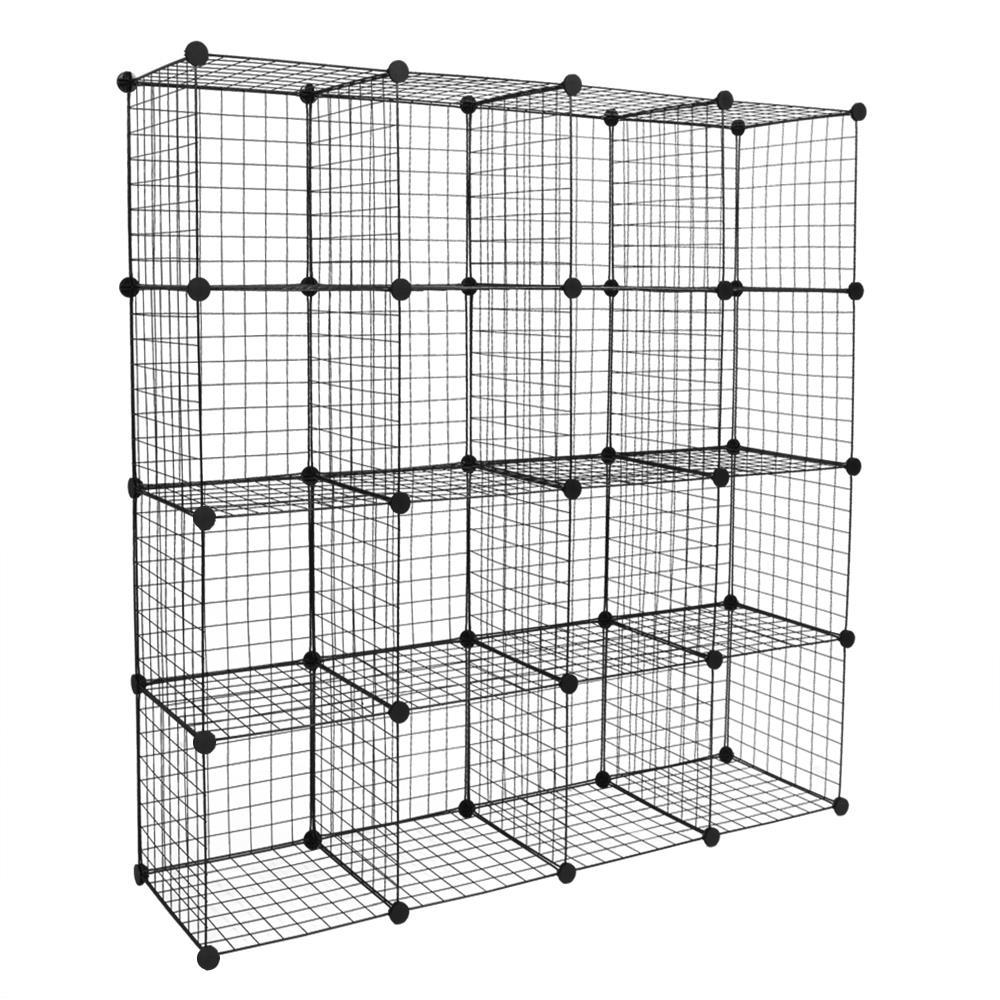 Home Wire Storage Cube Metal Grid Bookshelf Modular 16Cube Shelf Unit
