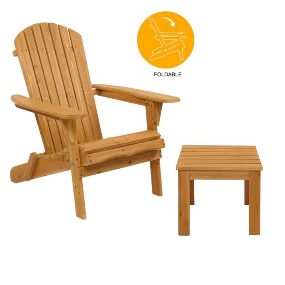 2pcs Foldable Wooden Adirondack Chair Table Set Patio Furniture Lounge Seat Ebay