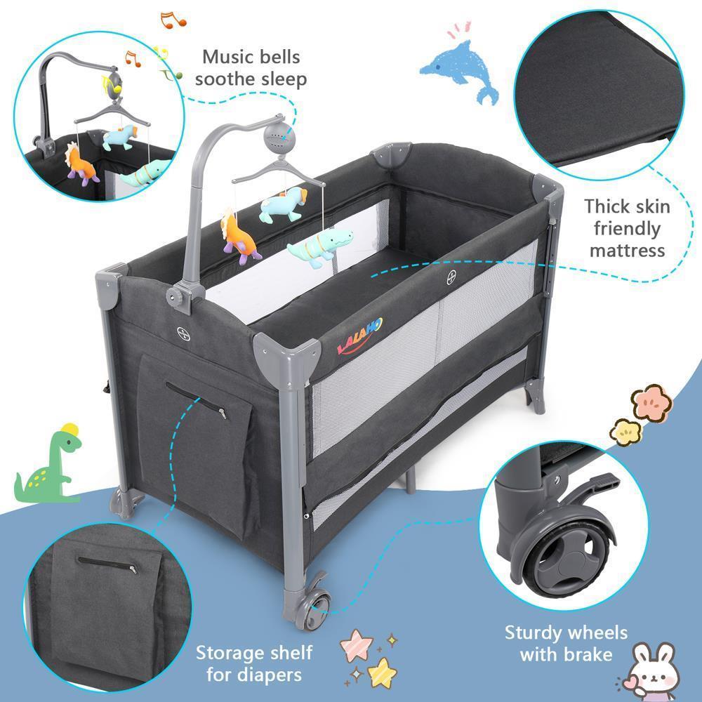 Foldable 3 in 1 Baby Bassinet Bedside Crib Toddler Play
