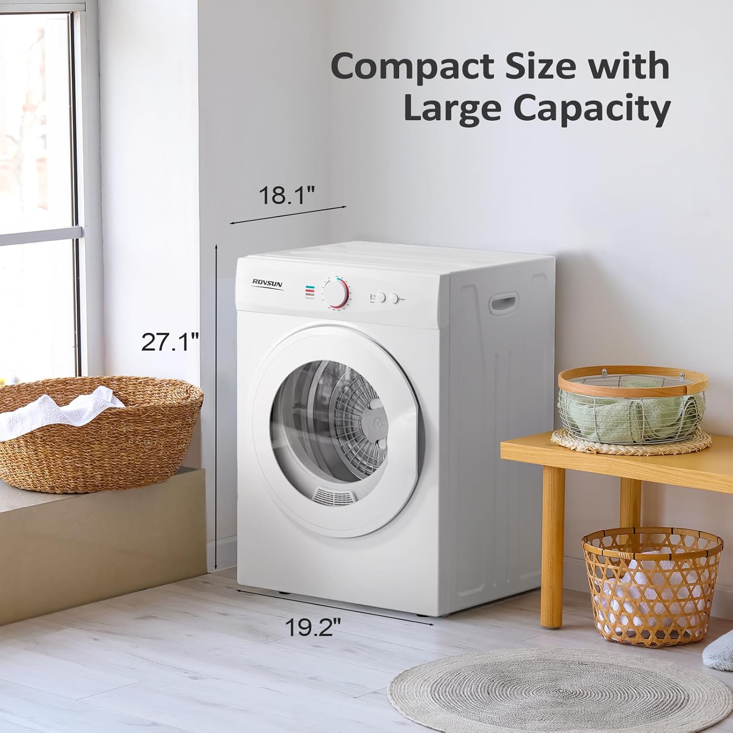 1.8 Cu.Ft Portable Clothes Dryer Front Load Dryer Machine, Compact