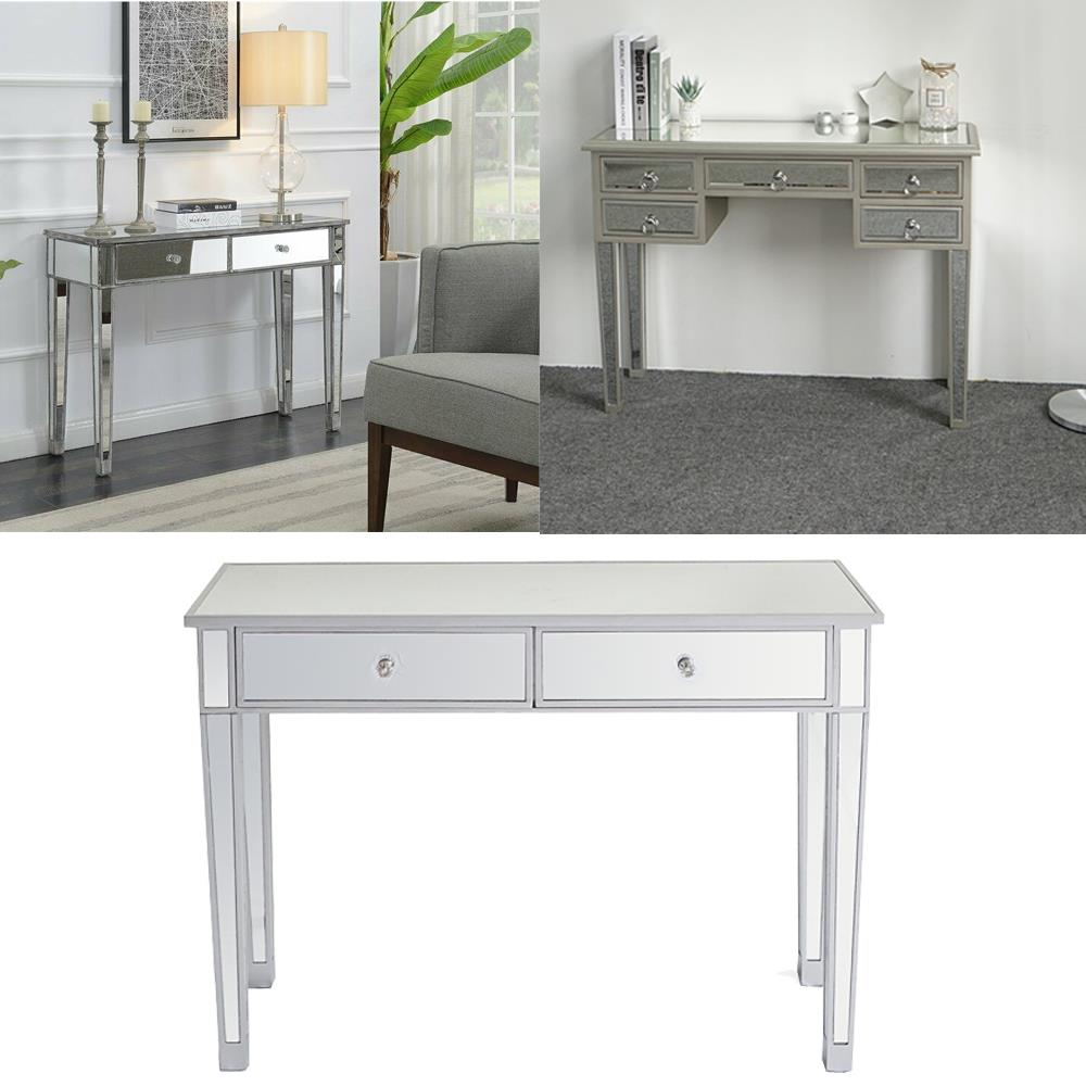 Mirrored Vanity Make Up Desk Console Dressing Silver Glass Table