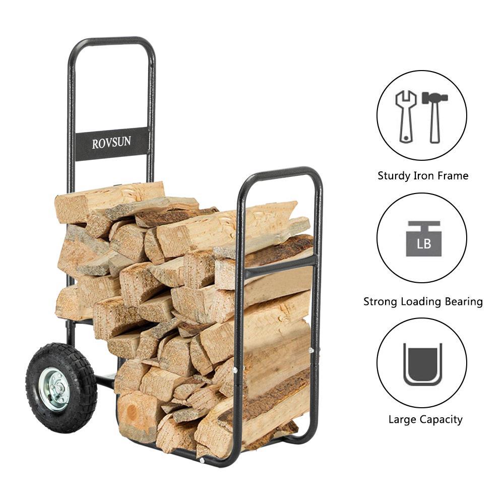 Firewood Log Carrier Fireplace Wood Rack Dolly Rolling Fire Storage