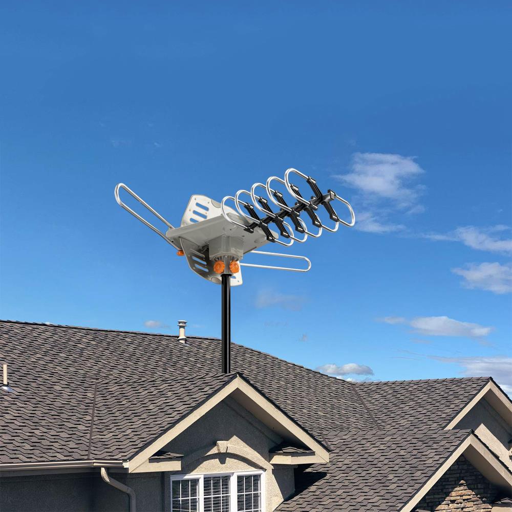 Antenna TV Esterna/Interna IP66 360° – DVB-T/T2, Amplificatore Di Segnale, Cavo Coassiale 13m, Protezione Fulmini, Ricezione VHF/UHF/4K Per Digitale Terrestre