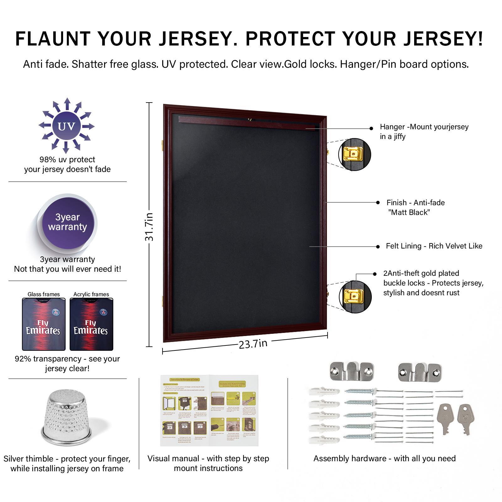thumbnail image 2 of ZEF Lockable Jersey Display Frame - Large Shadow Box With UV Protection, Wood & ABS 2 of 6