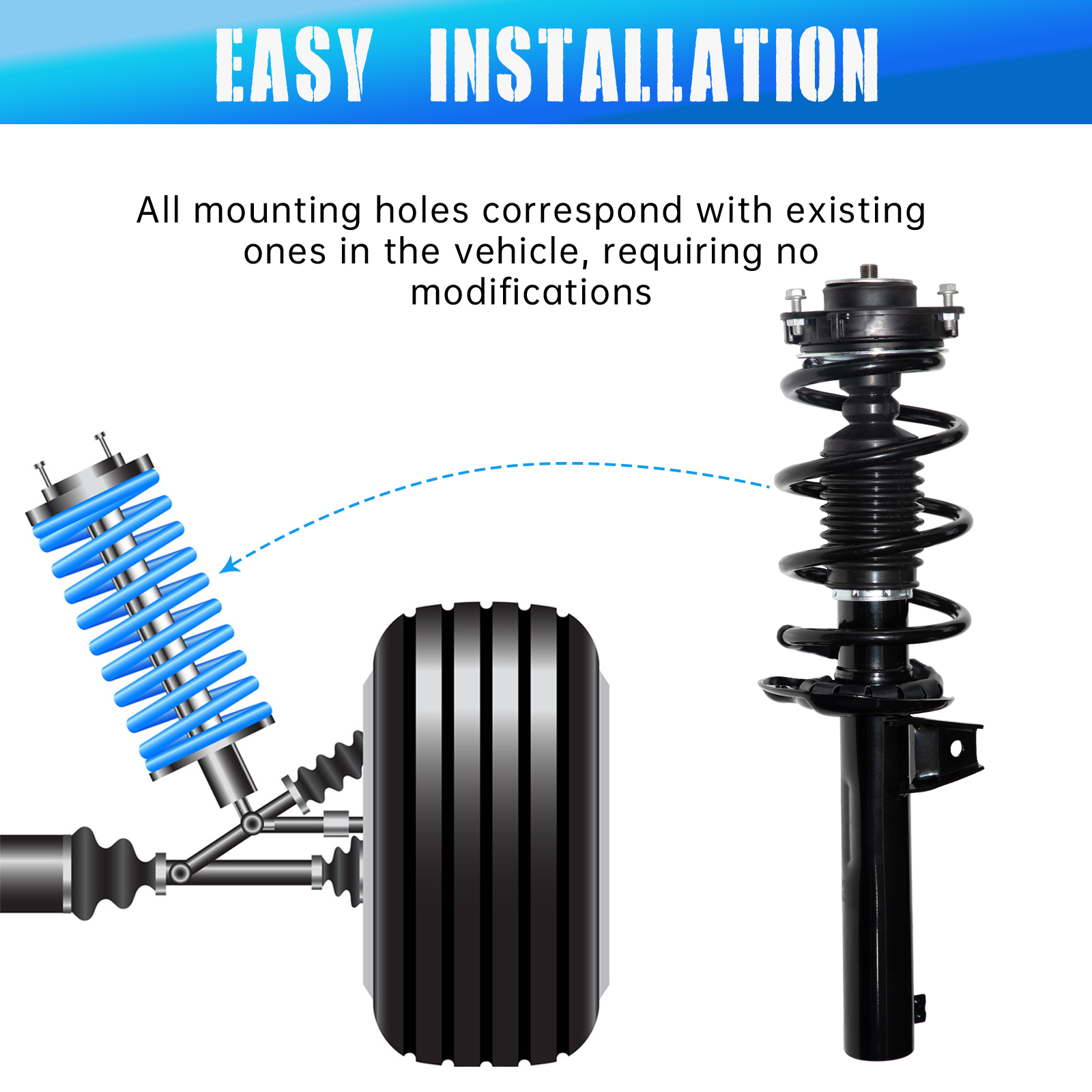 Pair Complete Front Struts Shock & Coil Spring Assembly For