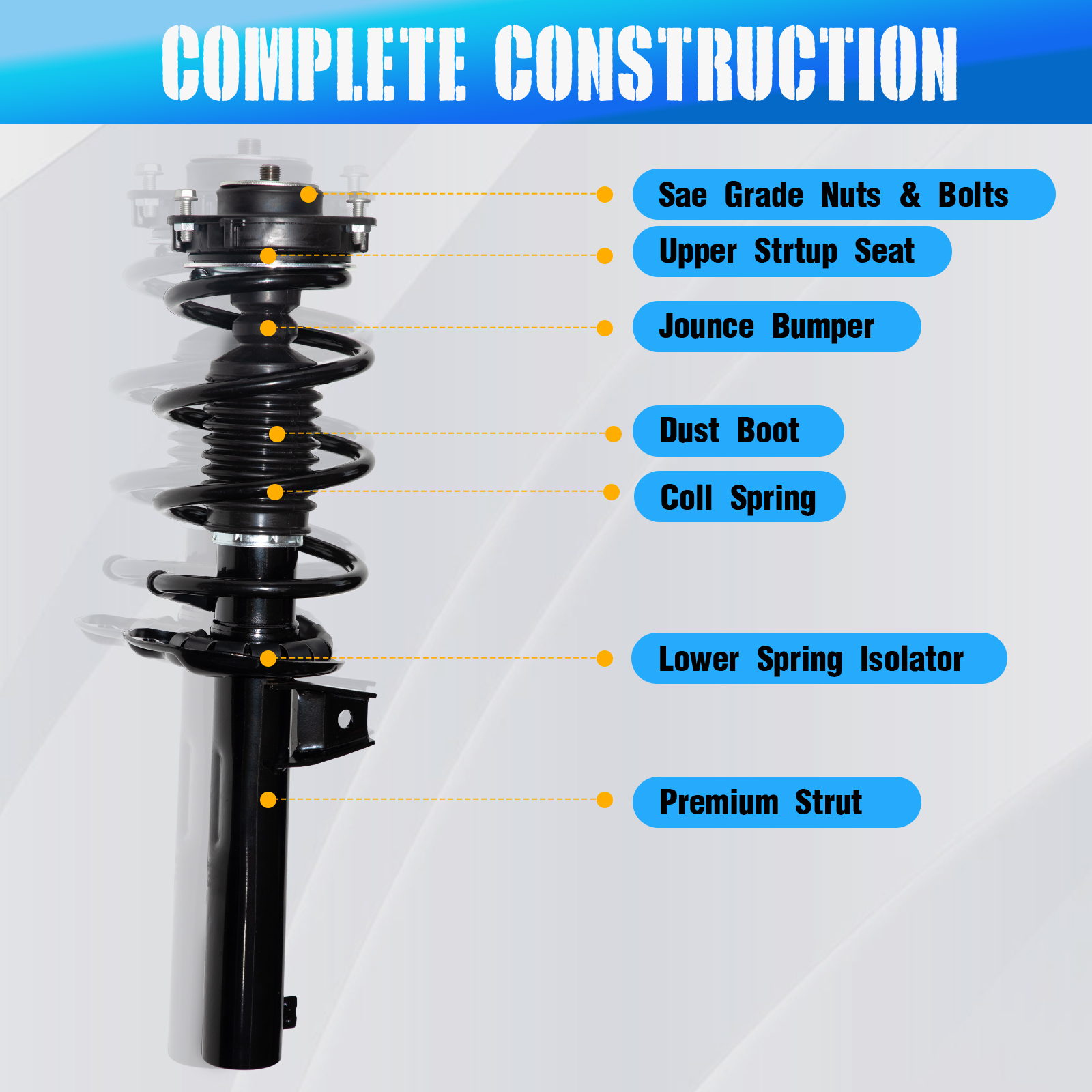 Pair Complete Front Struts Shock & Coil Spring Assembly For