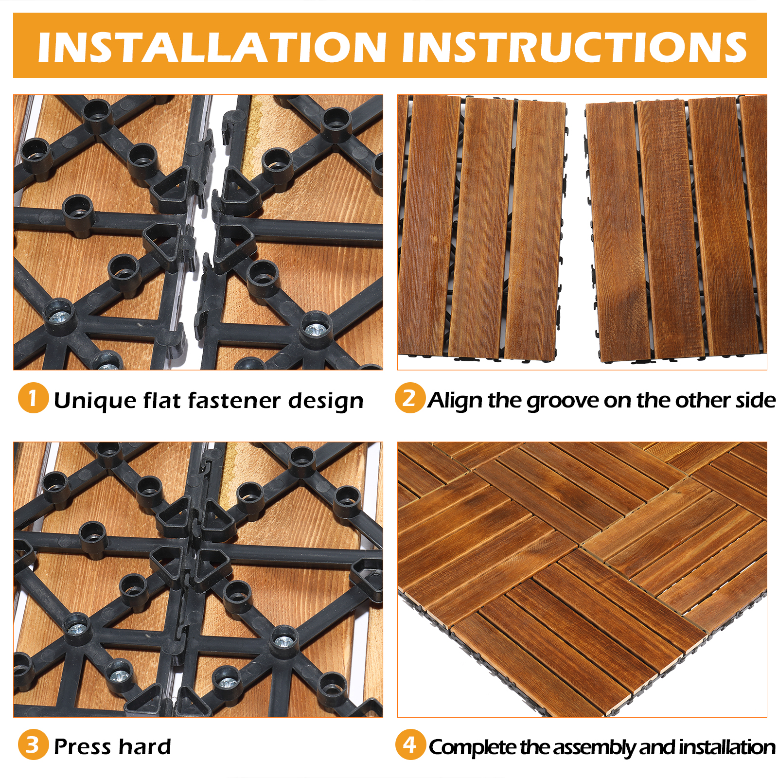 27-Pack Fir Wood Interlocking Deck Tiles – 12" X 12" Patio Flooring, Tool-Free Assembly, Natural Finish For Indoor/Outdoor Use