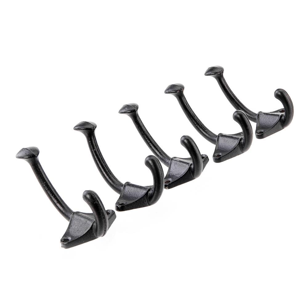 5 Cast Iron Black School Style Coat Hooks Hat Hook Rack Hall Tree Restoration