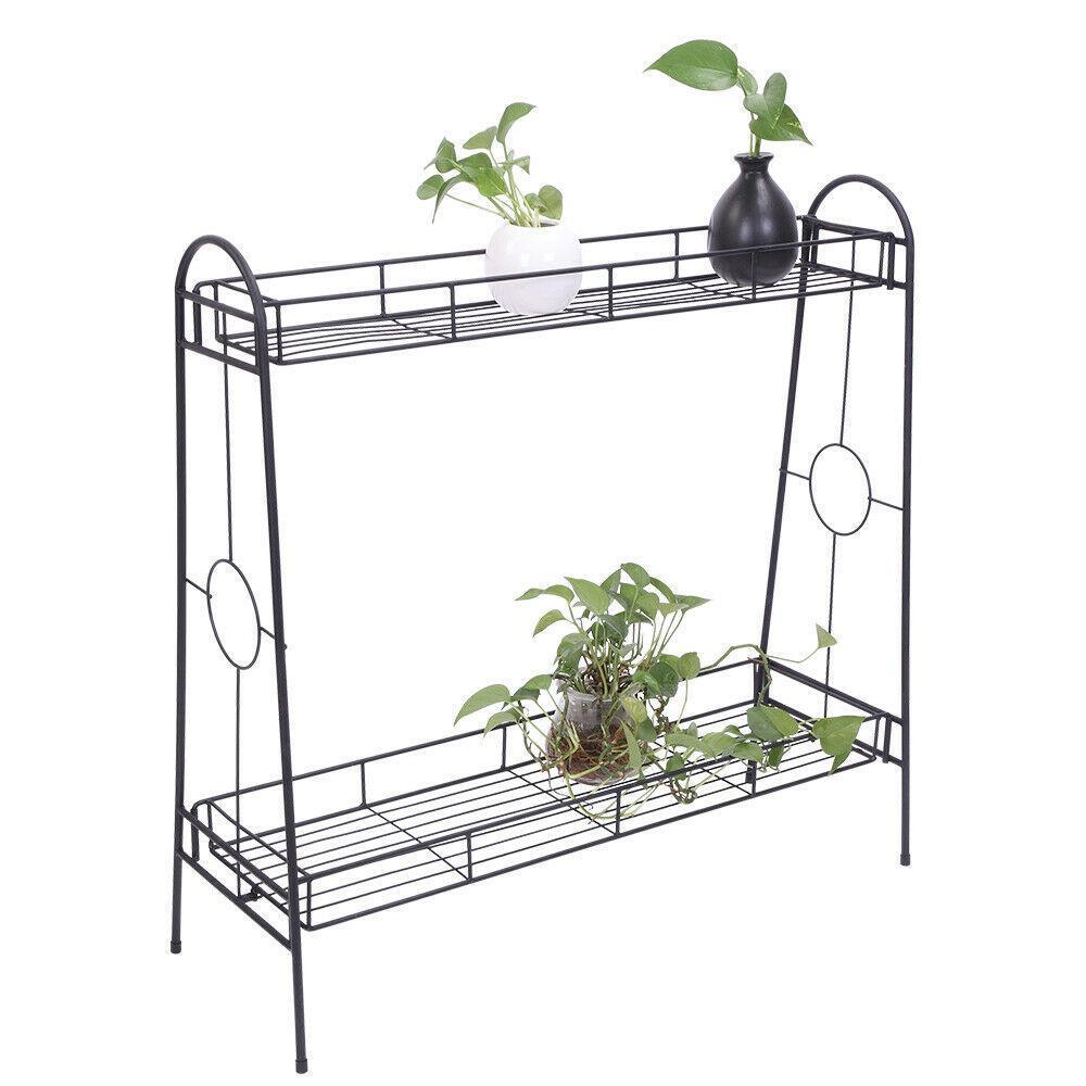 2 Tier Metal Shelves Indoor Plant Stand Display Flower Pots Rack Indoor