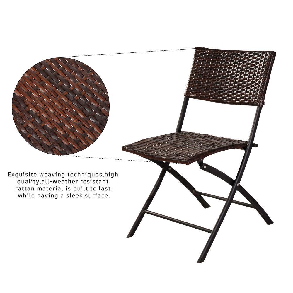 3PC Garden Wicker Furniture Set Foldable Rattan Table Chair Indoor