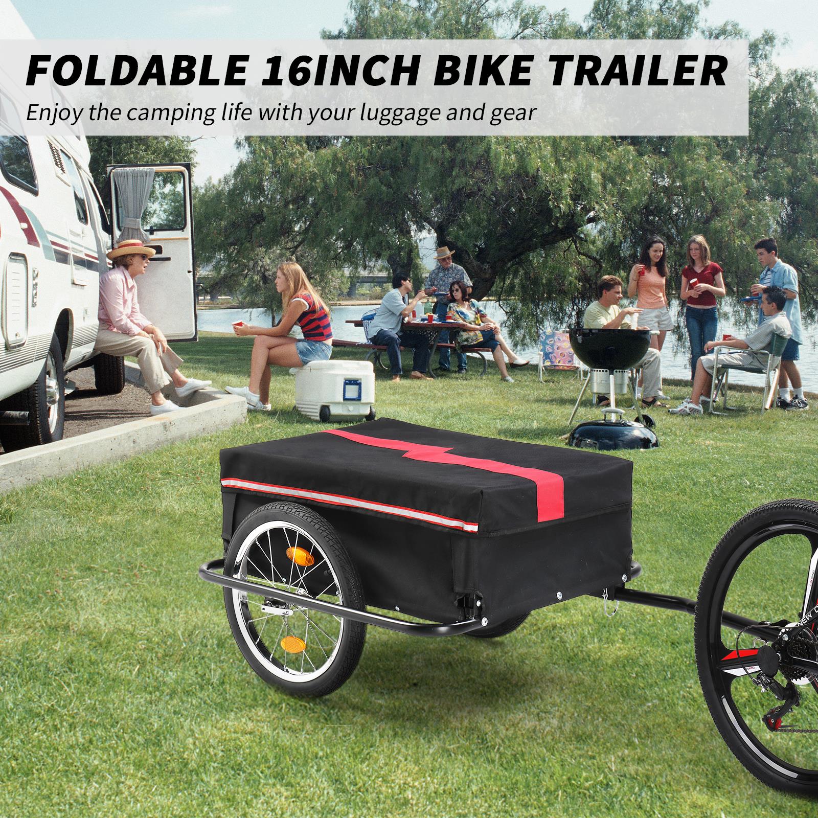 Bicycle Trailer, Foldable Bike Trailer, 16'' Wheels, 145 Lbs Max Load