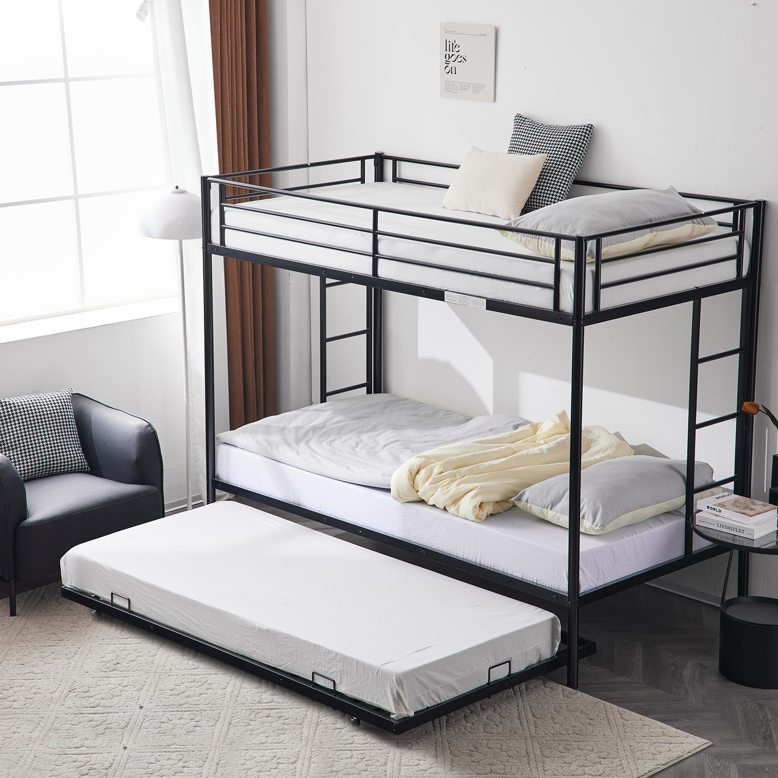 ハンドメイド専用 Twin over Twin Bunk Beds Frame Ladder With Trundle Bed Bedroom