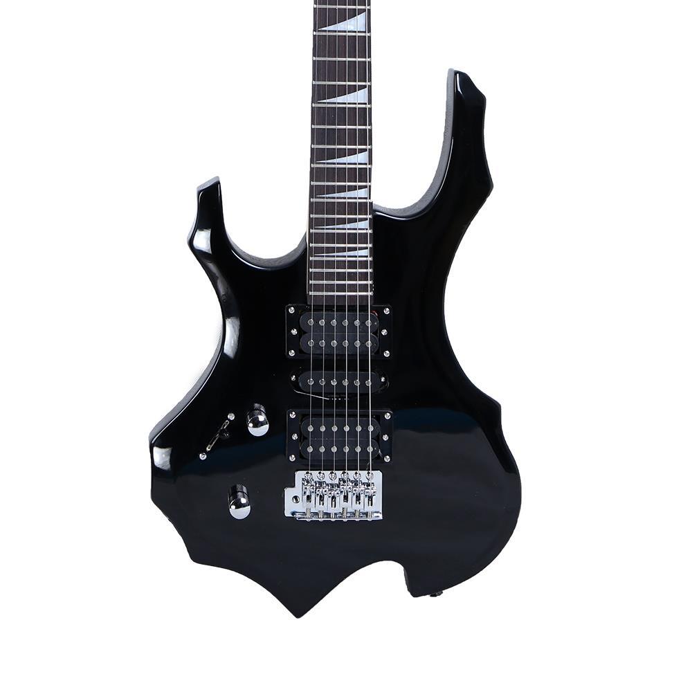 Glarry Black Flame Left-Handed 6 Strings Electric Guitar with Bag
