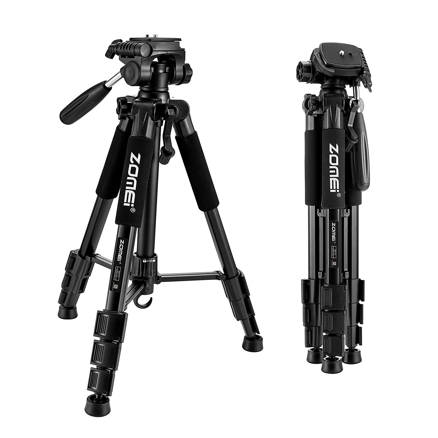 55"Tripod Q111 Flexible Travel Camera Tripod with 3Way Pan Head for