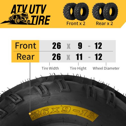 WANDA P373 UTV ATV Tires – 26x9-14 Front & 26x11-14 Rear – 6PR Mud Set Of 4 – Bias Ply Belted