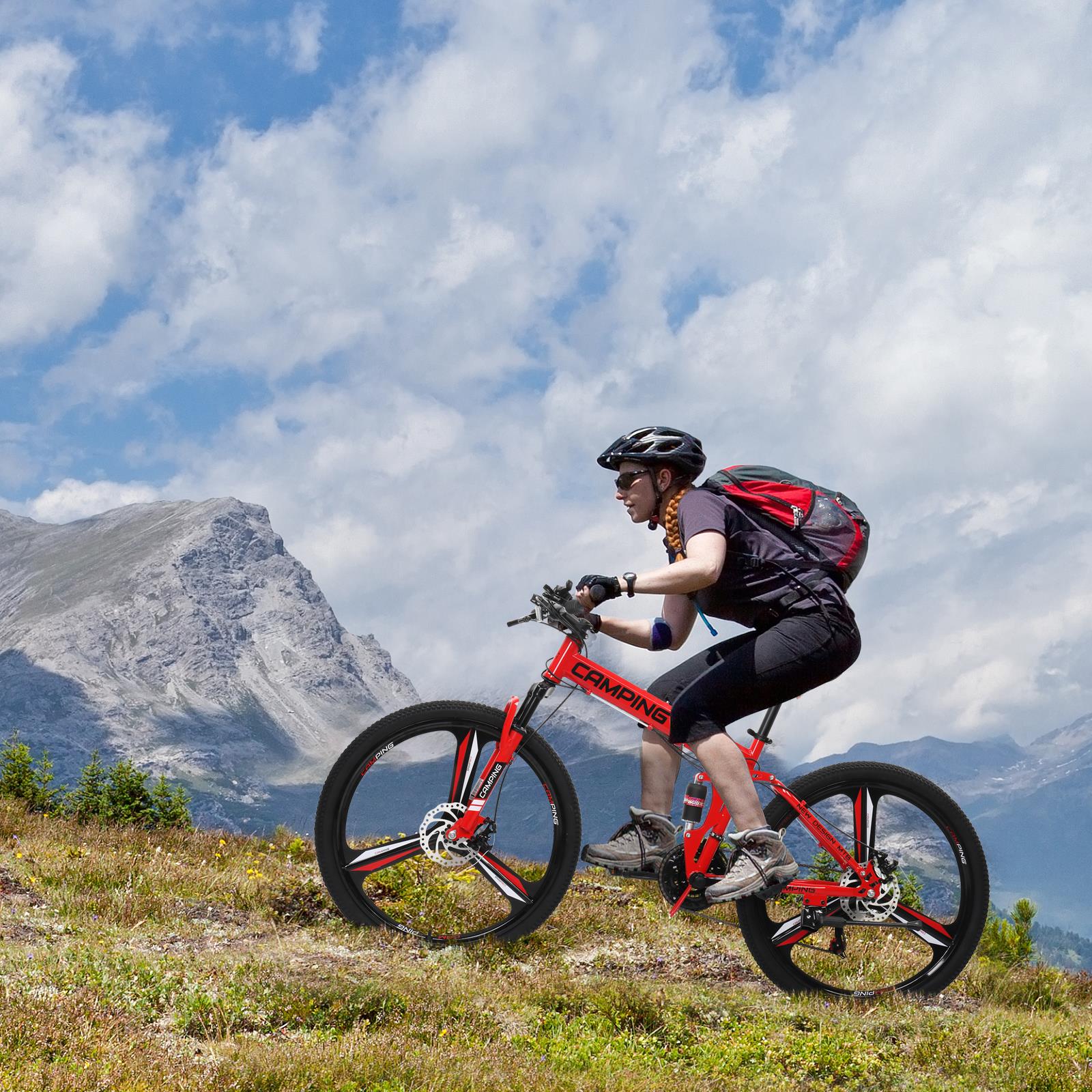 26 Inch Folding Mountain Bike Shimanos 21 Speed Bicycle Full