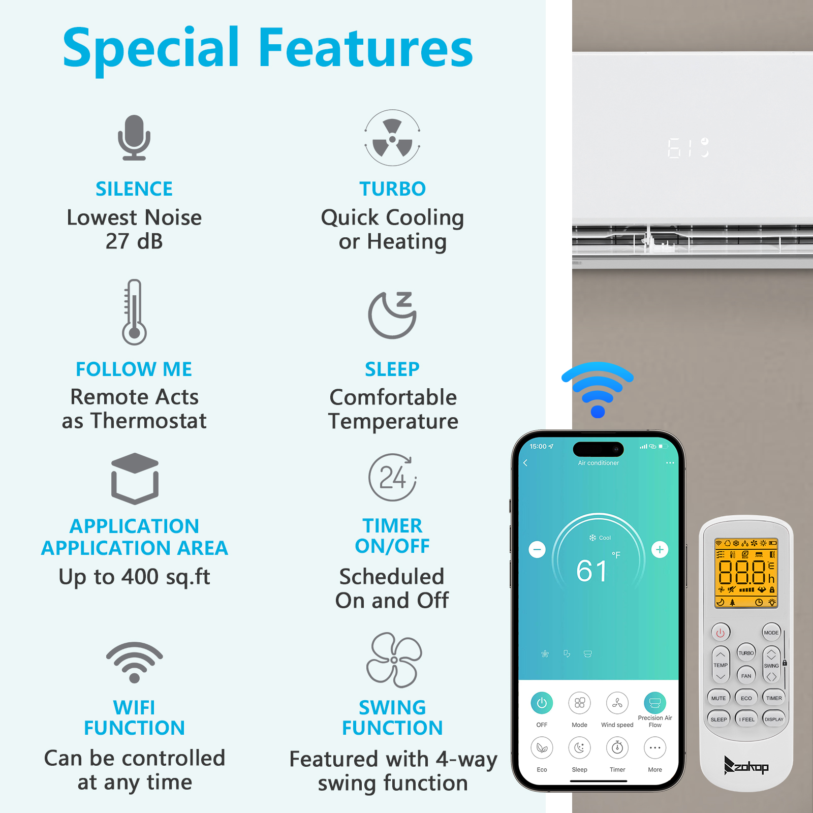 ZOKOP 18000 BTU Dual Zone Mini Split Air Conditioner Heat
