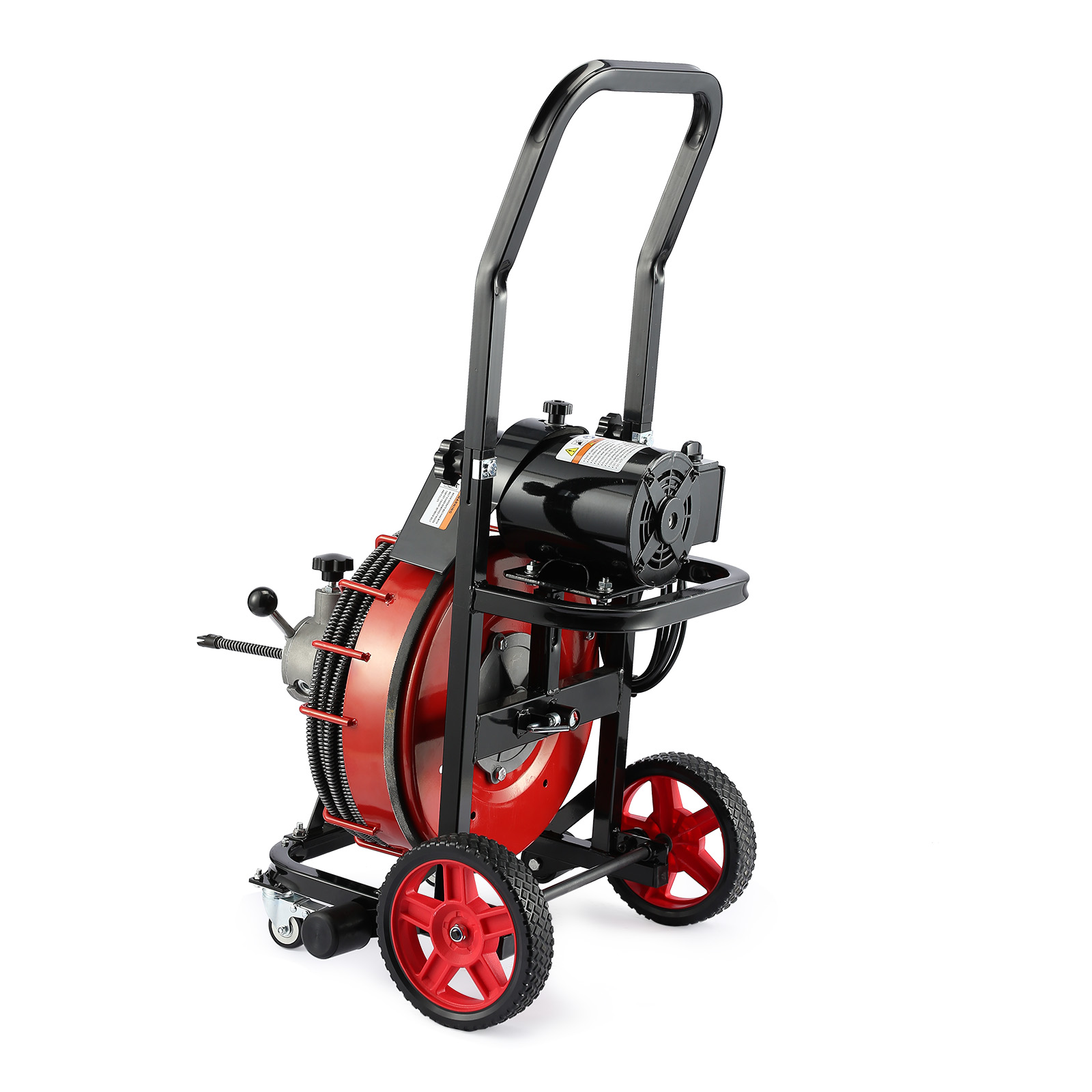 100FT Professional Drain Snake Machine – 1/2" Steel-Cored Cable, 8 Cutters, Foot Pedal, 370W Motor, Portable With Wheels, For Sink, Toilet, Bathtub Clogs