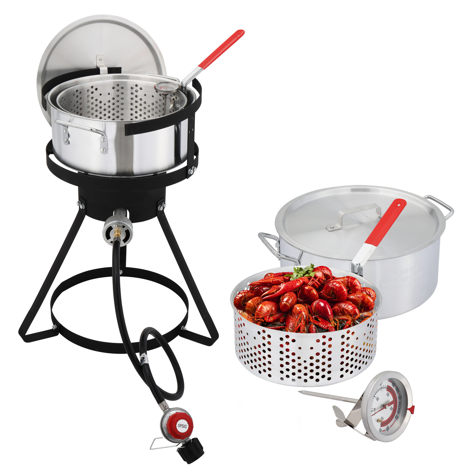 accessories for fish cookers Feasto 10 Qt Aluminum Outdoor Propane Gas Fish Fryer Pot Kit with Strainer Basket