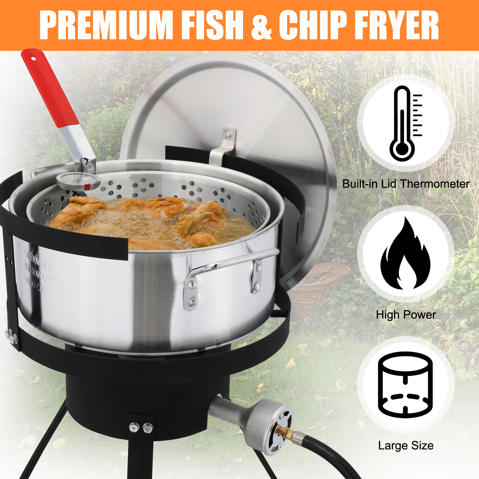 VEVOR 10 Qt Fish and Wing Fryer, Aluminum Propane Fish Fryer Kit, Outdoor Deep Fryer Seafood Pot with Thermometer, Strainer Basket, Silver VEVOR 10 Qt Fish and Wing Fryer, Aluminum Propane Fish Fryer Kit, Outdoor Deep Fryer Seafood Pot with Thermometer, Strainer Basket, Silver