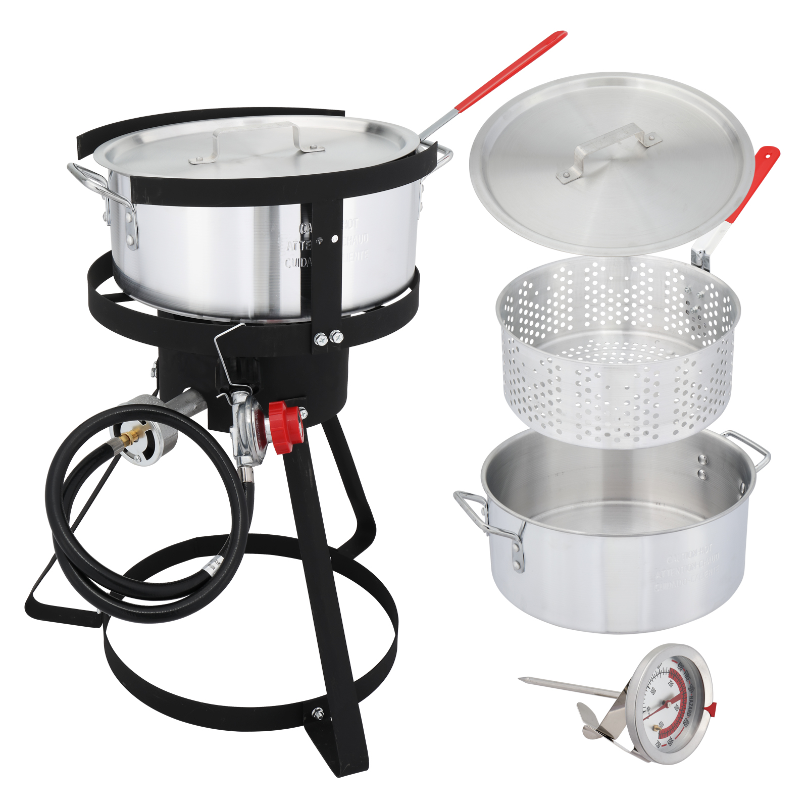 VEVOR 10 Qt Fish and Wing Fryer, Aluminum Propane Fish Fryer Kit, Outdoor Deep Fryer Seafood Pot with Thermometer, Strainer Basket, Silver VEVOR 10 Qt Fish and Wing Fryer, Aluminum Propane Fish Fryer Kit, Outdoor Deep Fryer Seafood Pot with Thermometer, Strainer Basket, Silver