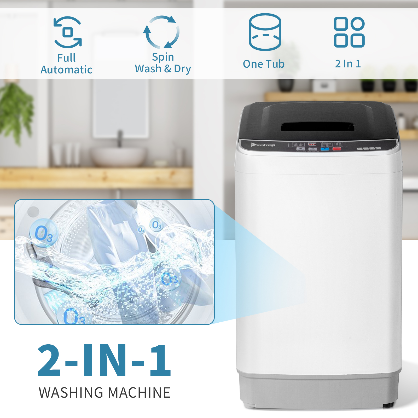 ZOKOP 17.6lbs Full Auto Washing Machine Washer Spin-dry Apartment