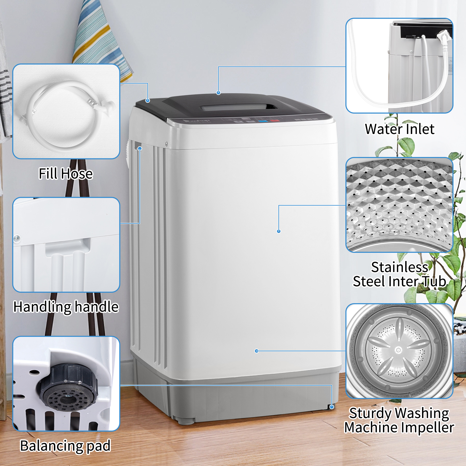 ZOKOP 17.6lbs Full Auto Washing Machine Washer Spin-dry Apartment