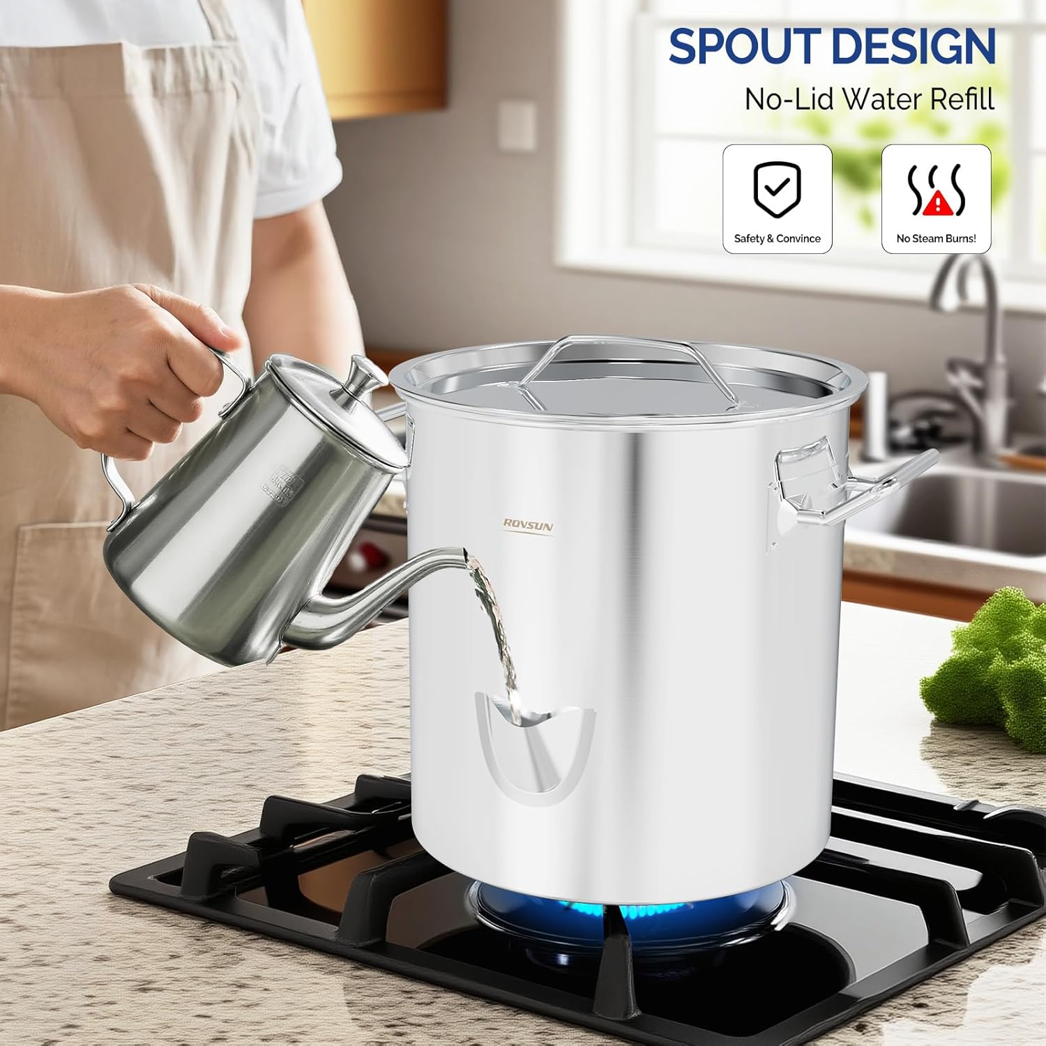 52 QT Stainless Steel Tamale Steamer Pot with Spout Steam