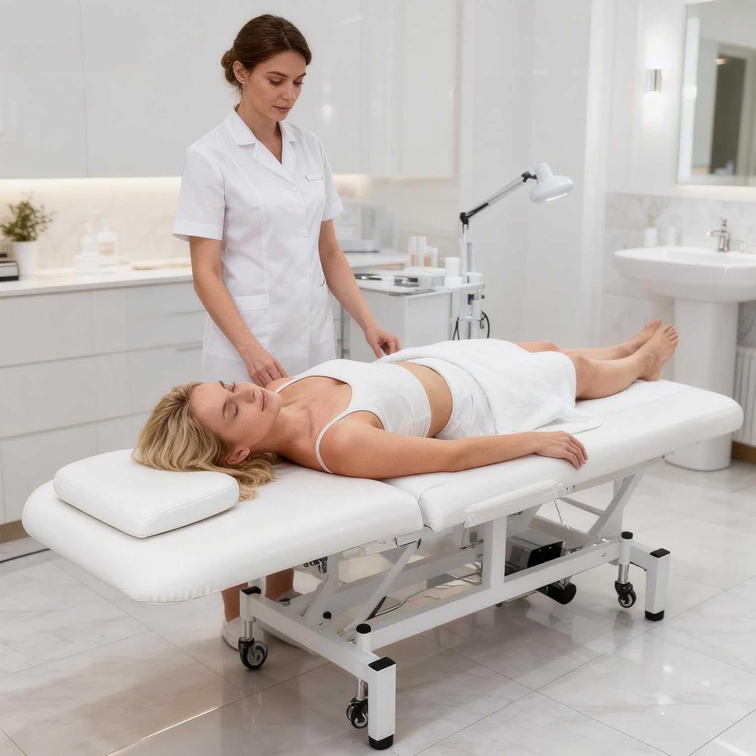 Professional Electric Lift Massage Table w/ Adjustable Backrest